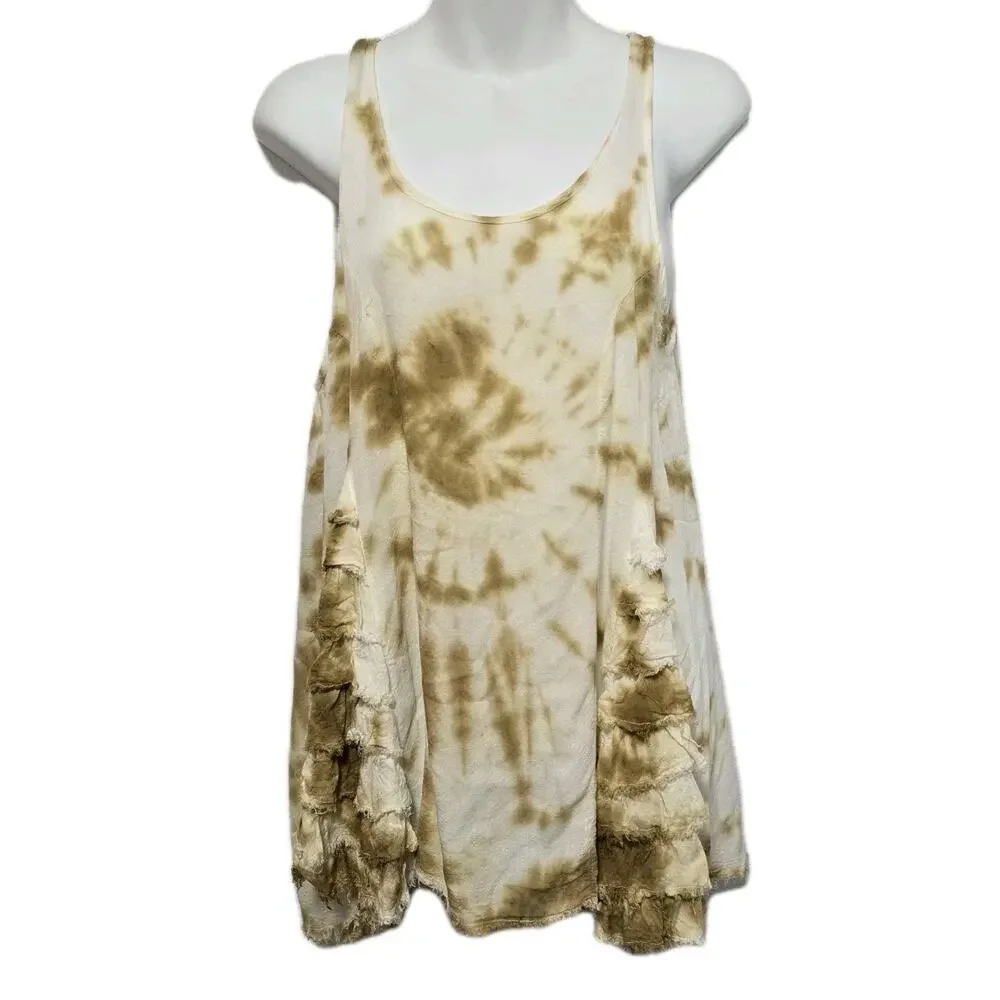 Intimately Free People Sz XS Ruffle Tie Dye Flowy Tank Top Yellow